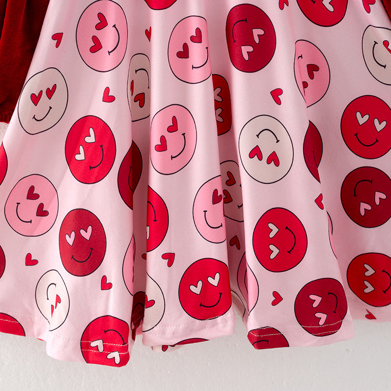 (In Stock)Girls Valentine's Day Print Velvet Dress