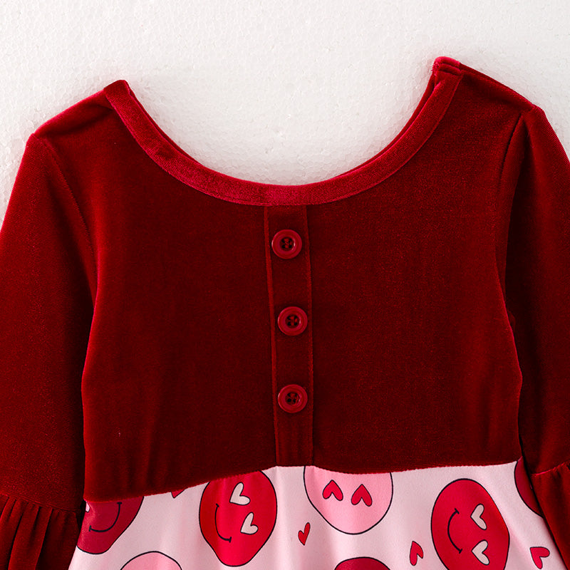 (In Stock)Girls Valentine's Day Print Velvet Dress