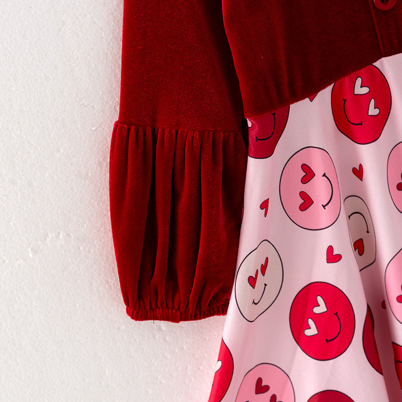 (In Stock)Girls Valentine's Day Print Velvet Dress