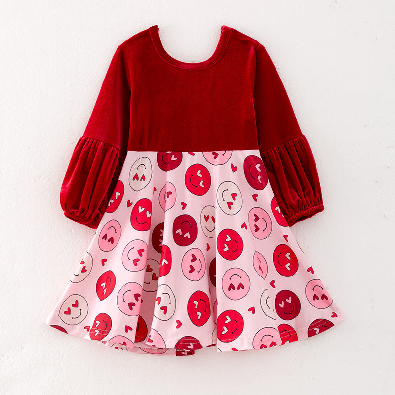 (In Stock)Girls Valentine's Day Print Velvet Dress