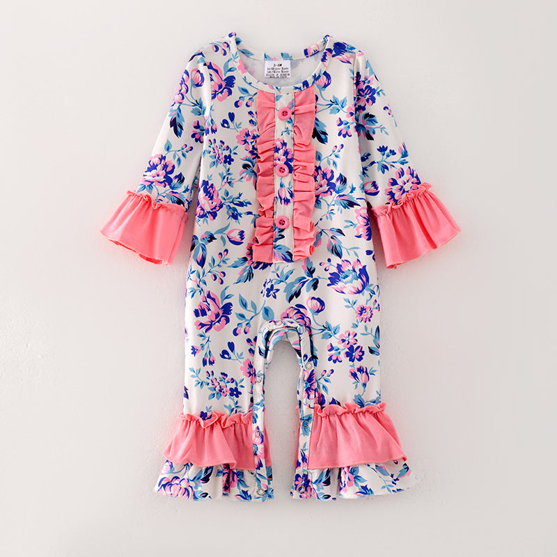 (In Stock L33-4-1)Baby Girls Fall Floral Print Romper