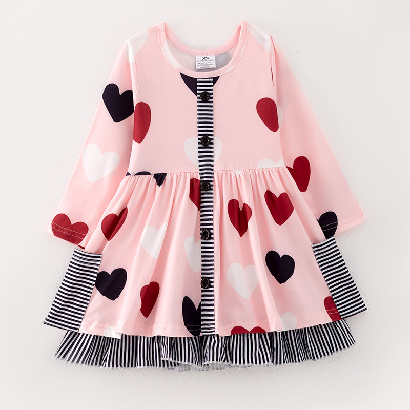 (In Stock G22-5-3)Girls Valentine's Day Heart Print Dress