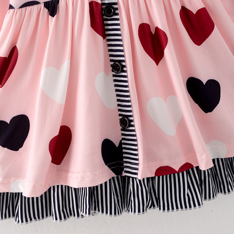 (In Stock G22-5-3)Girls Valentine's Day Heart Print Dress