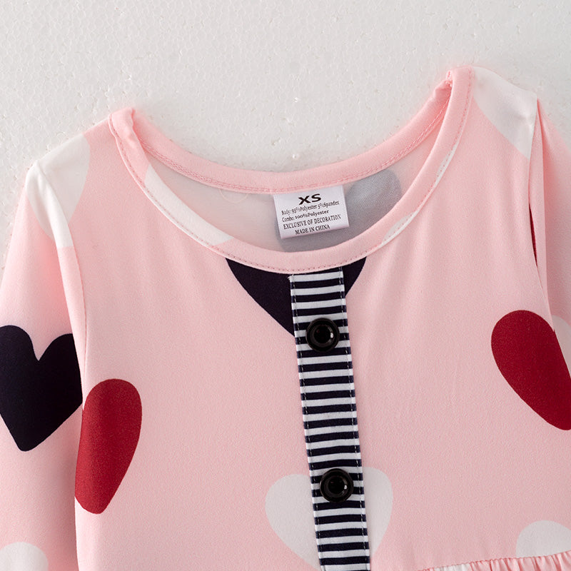 (In Stock G22-5-3)Girls Valentine's Day Heart Print Dress