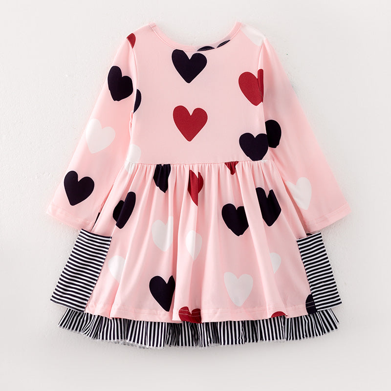 (In Stock G22-5-3)Girls Valentine's Day Heart Print Dress