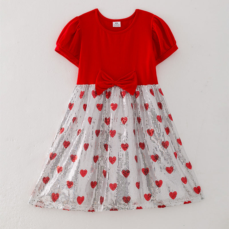 (In Stock L32-3-1)Girls Valentine's Day Heart Sequin Dress