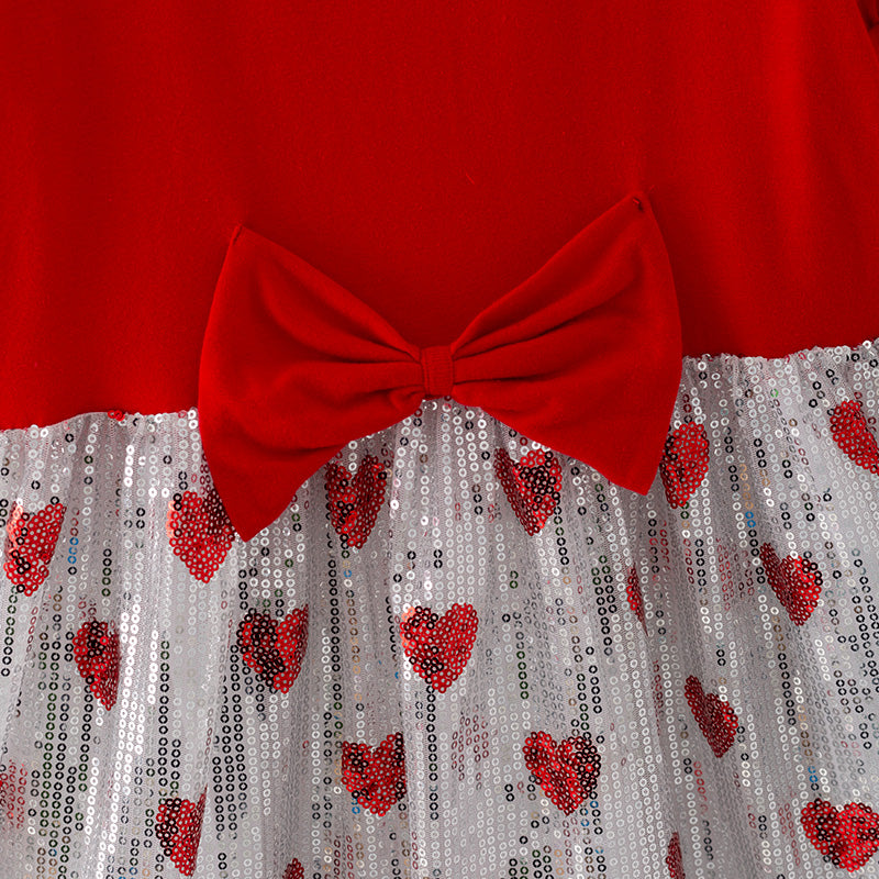 (In Stock L32-3-1)Girls Valentine's Day Heart Sequin Dress