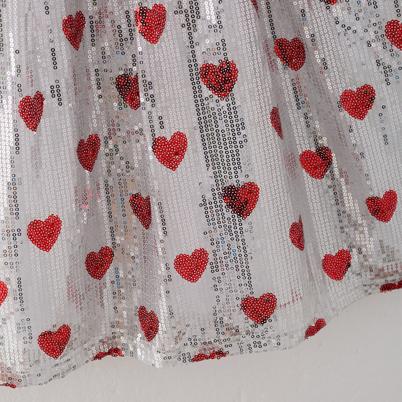 (In Stock L32-3-1)Girls Valentine's Day Heart Sequin Dress