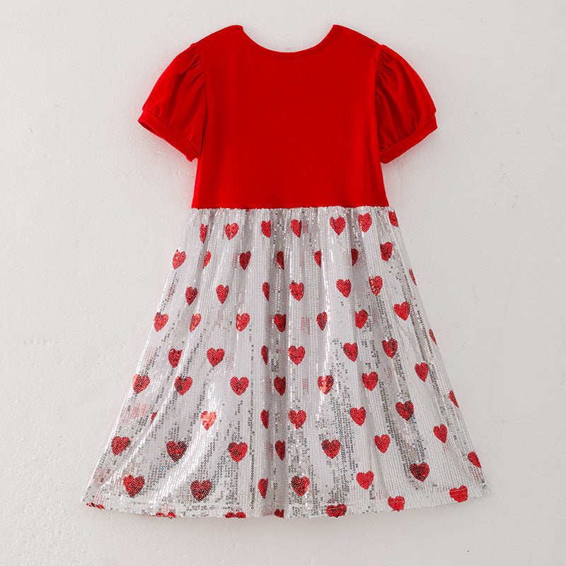 (In Stock L32-3-1)Girls Valentine's Day Heart Sequin Dress