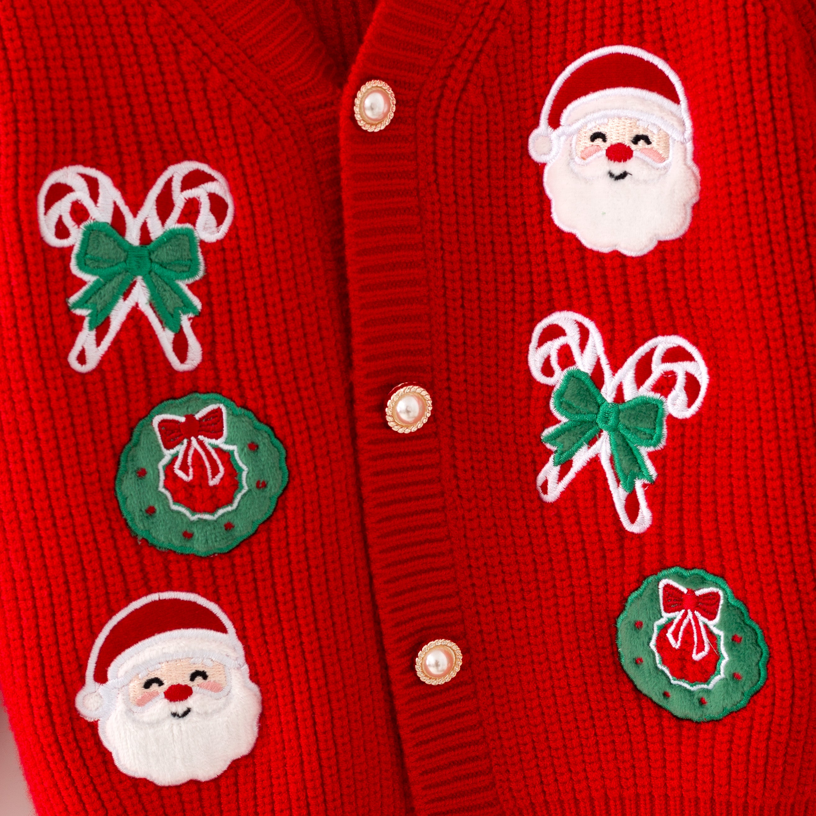 (In Stock)Girls Christmas Applique Red Cardigan Jacket