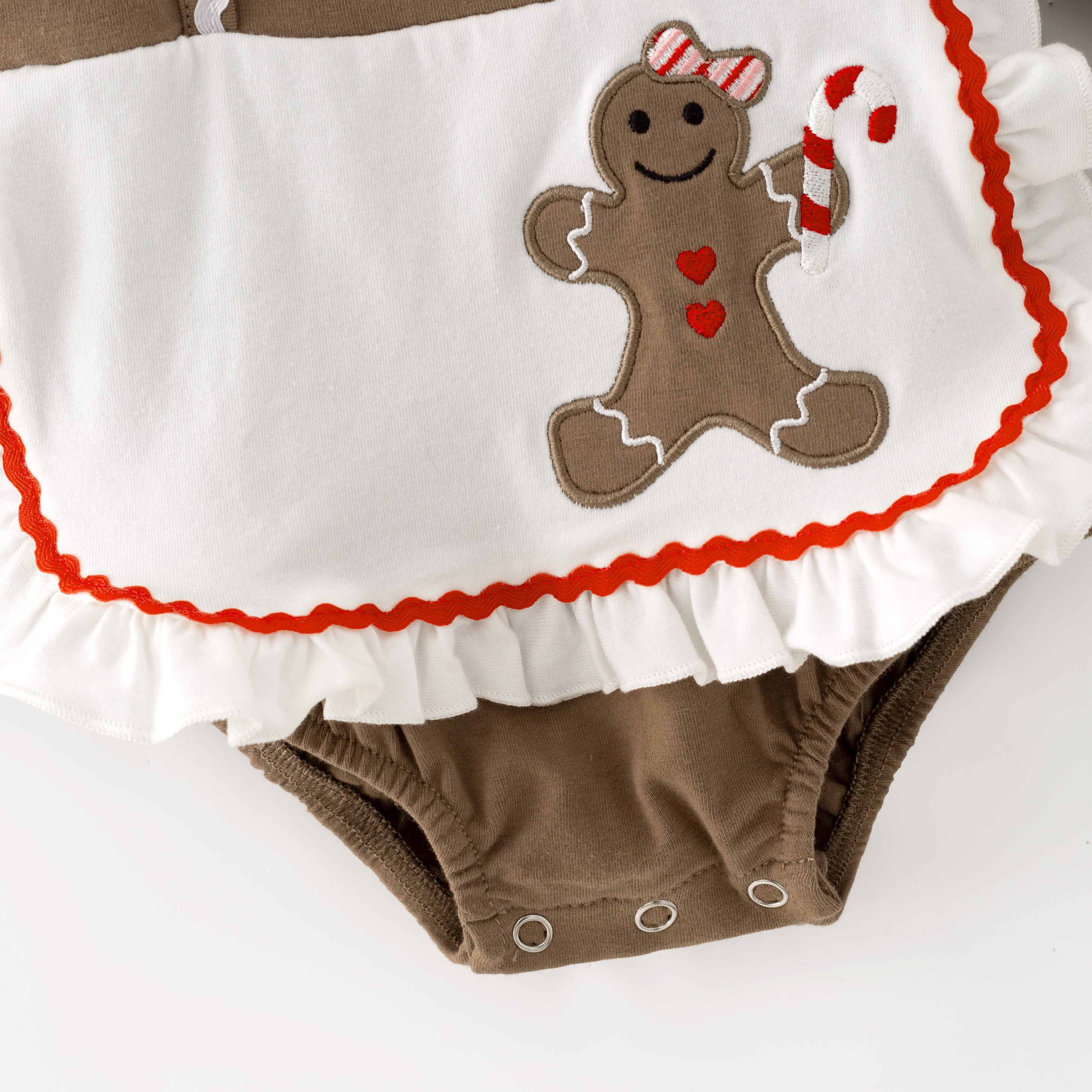 (In Stock)Toddler Girls Christmas Gingerbread Applique Cotton Romper