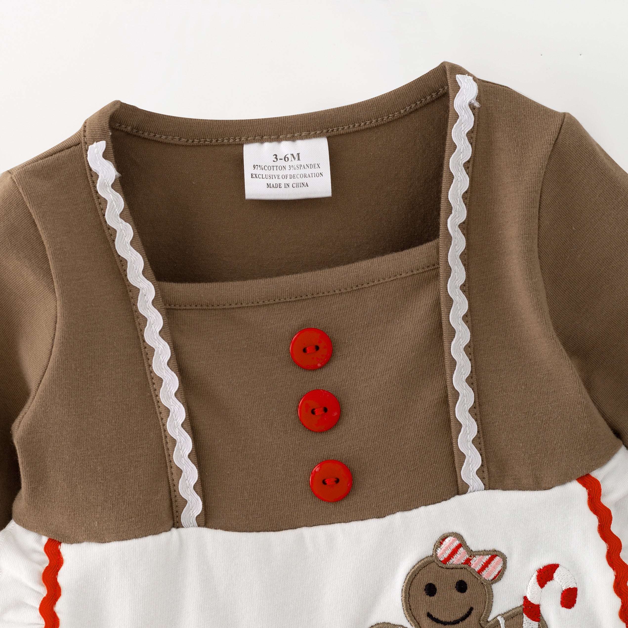 (In Stock)Toddler Girls Christmas Gingerbread Applique Cotton Romper