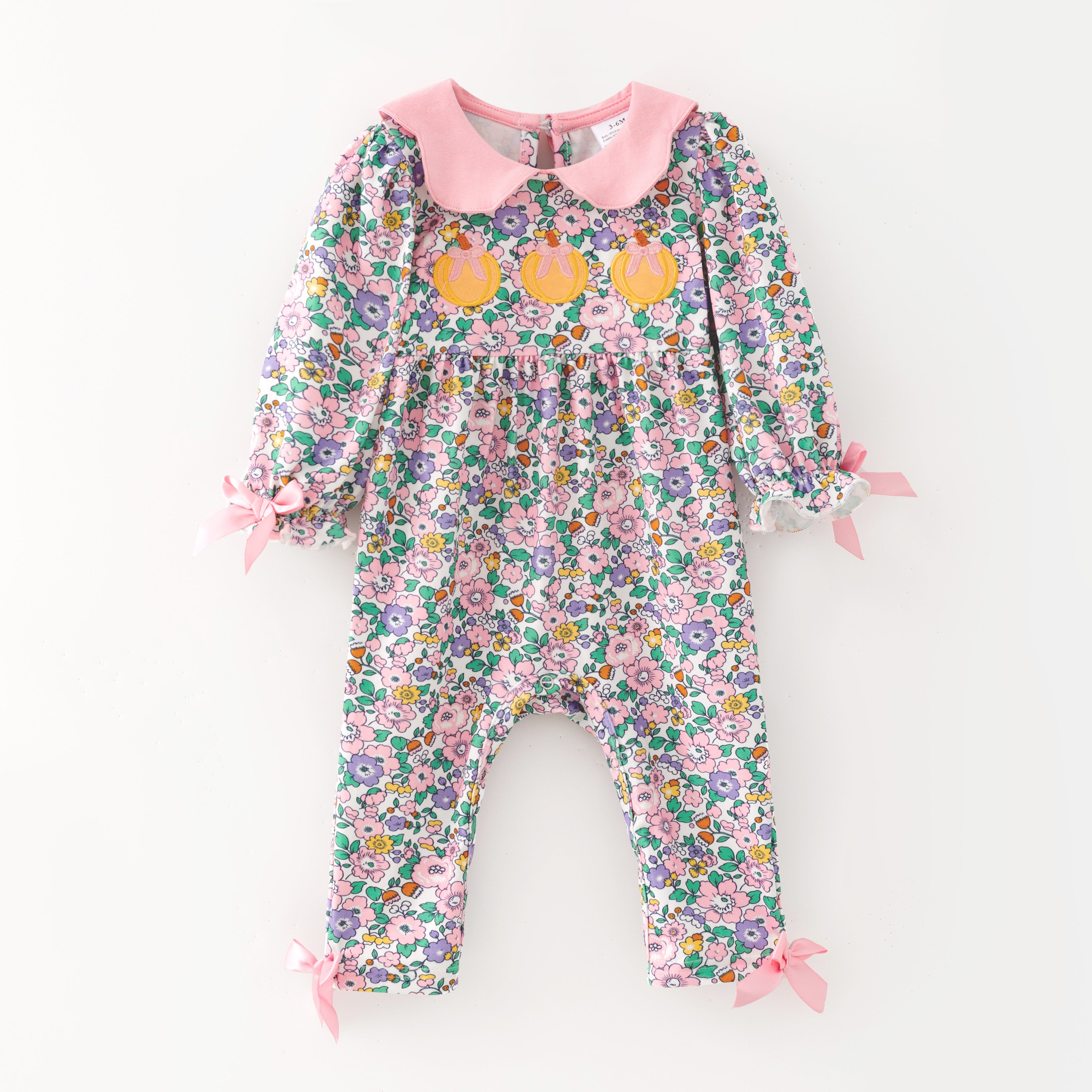 (In Stock)Toddler Girls Fall Pumpkin Applique Romper