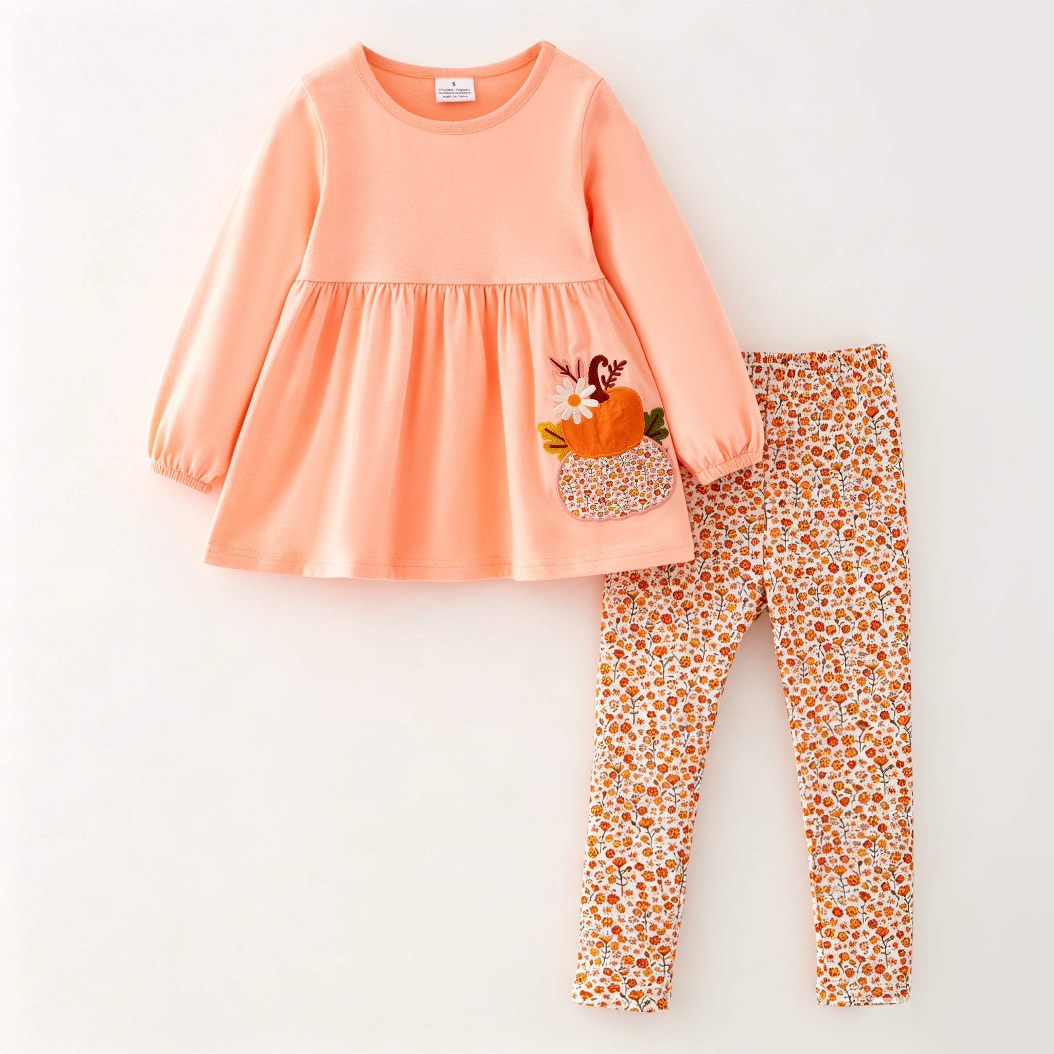 (In Stock)Girls Fall Pumpkin Applique Outfit Set