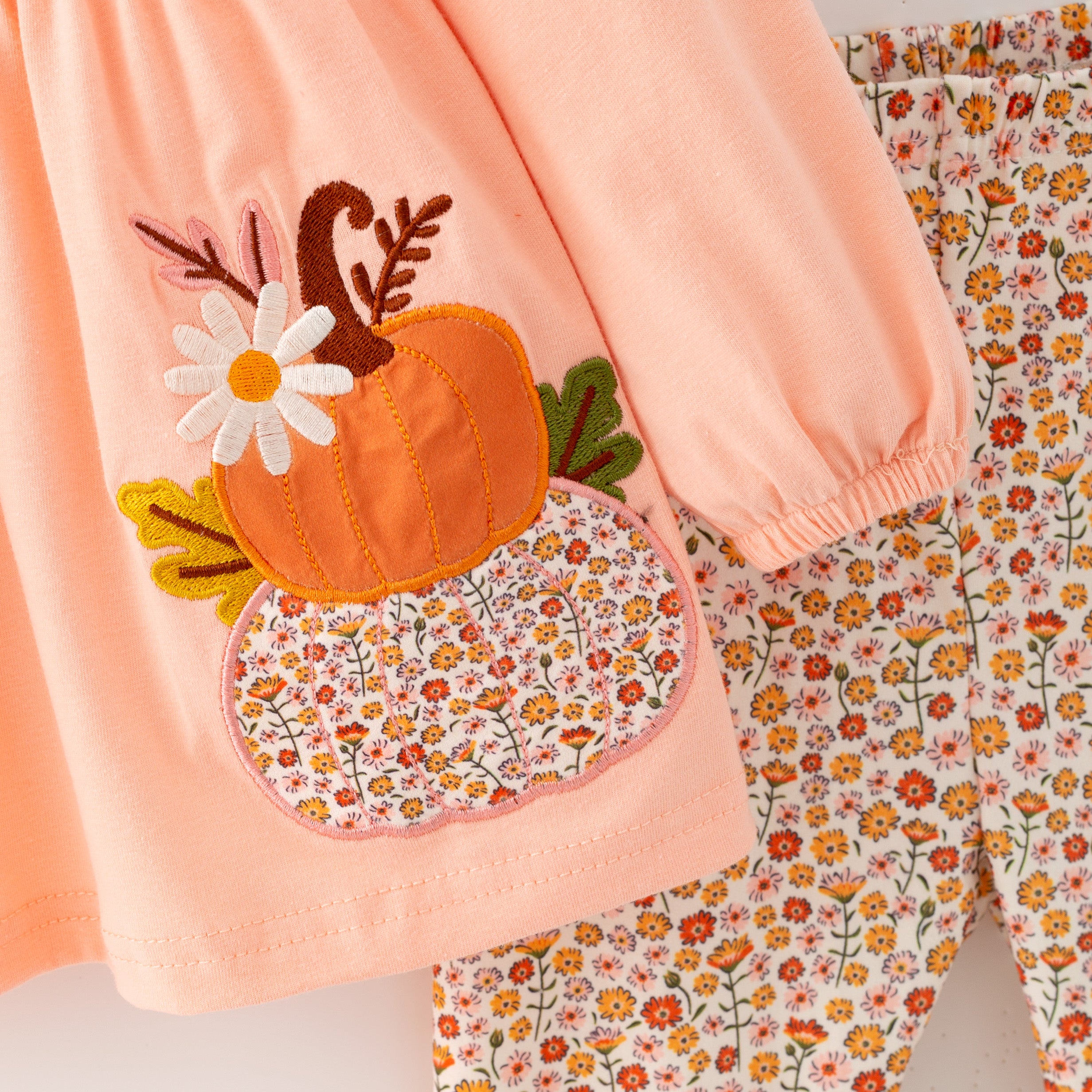 (In Stock)Girls Fall Pumpkin Applique Outfit Set