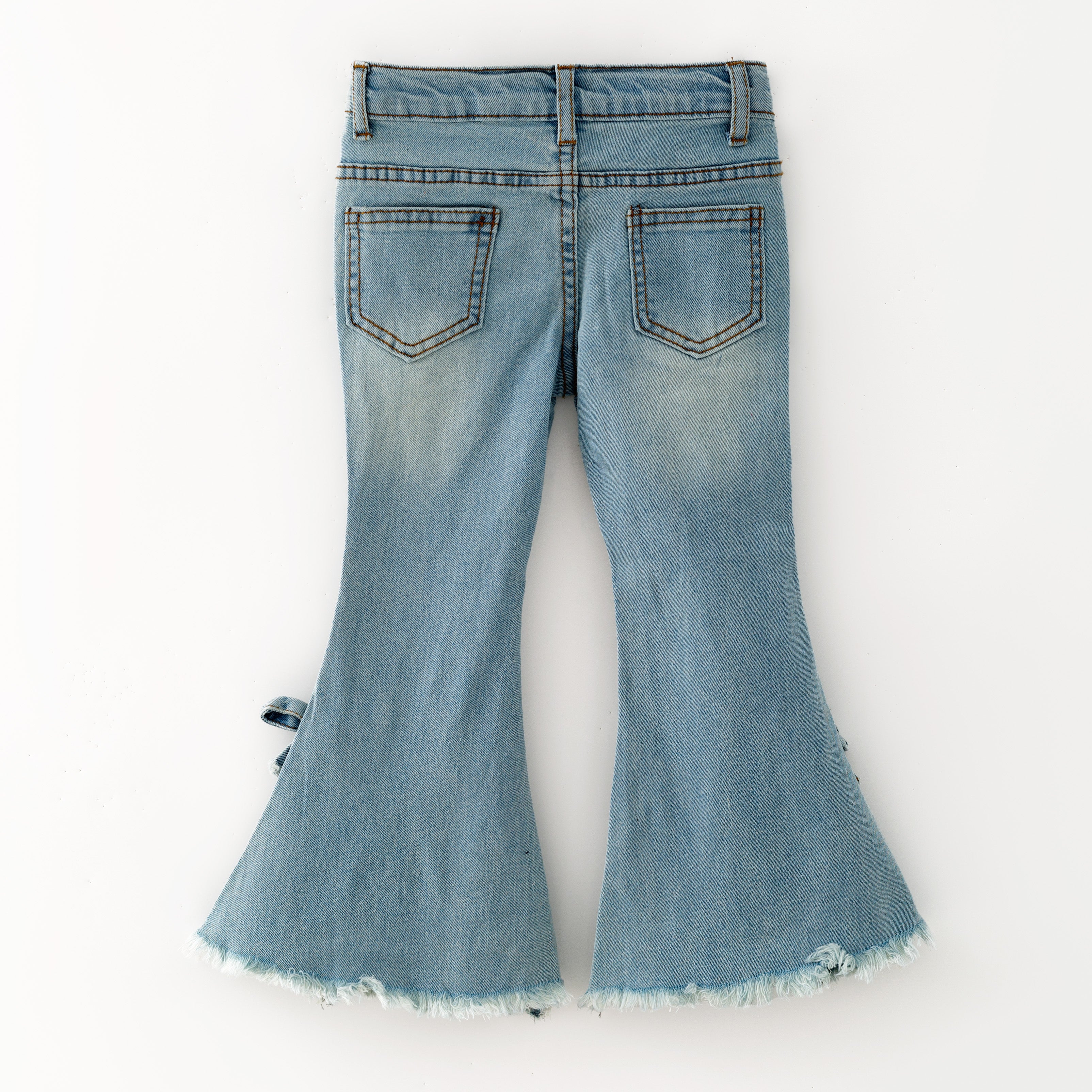 (In Stock)Girls Fall Floral Print Blue Flared Jeans
