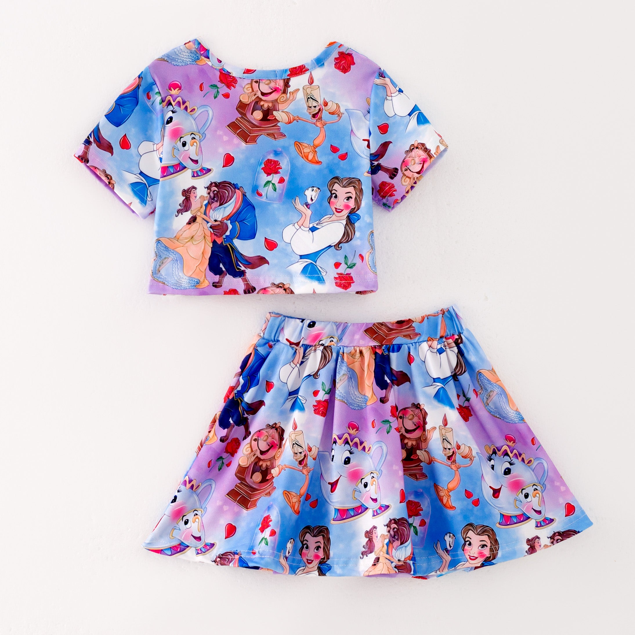 (Pre Order)Girls Spring and Summer Cartoon Print Skort Set