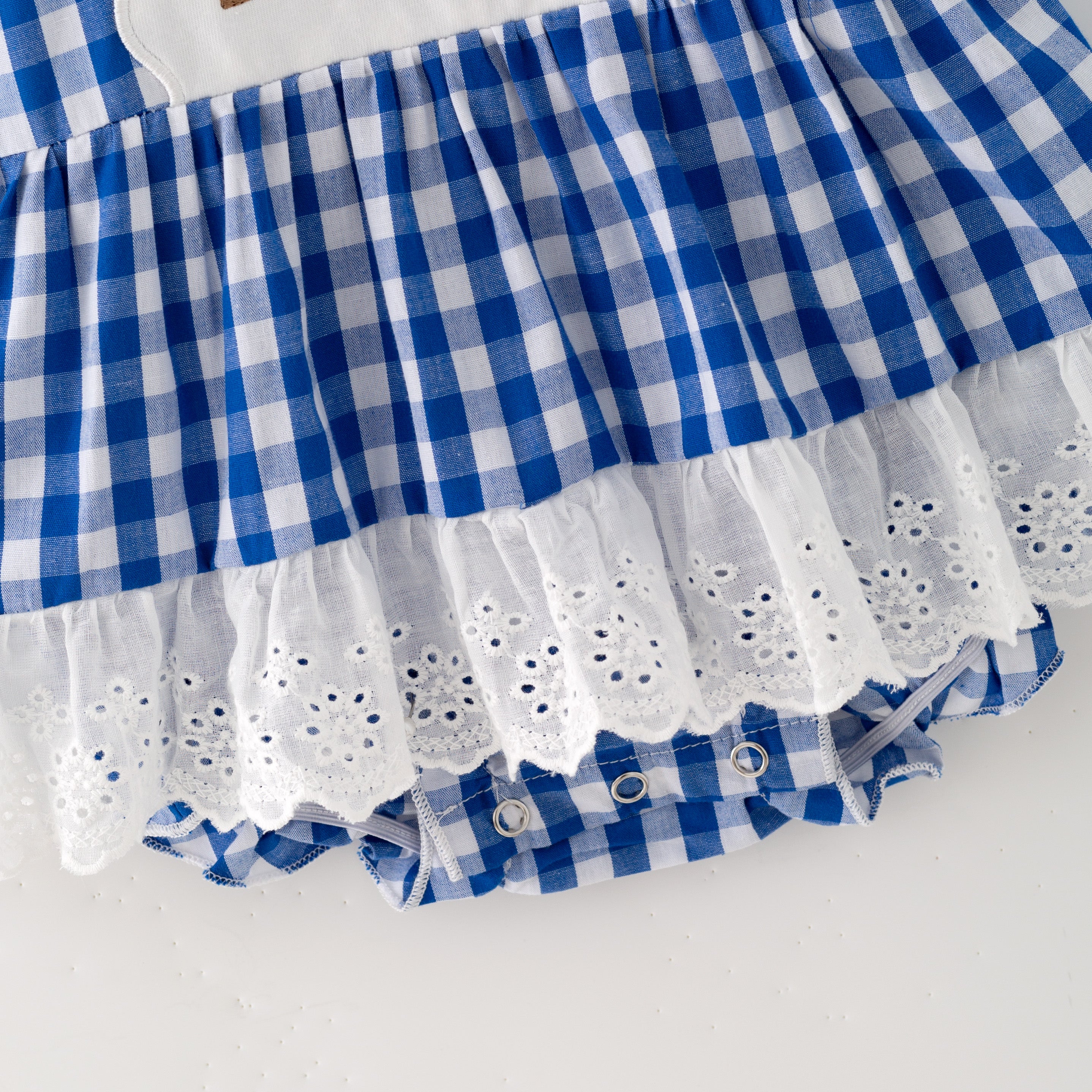 (In Stock)Toddler Girls Blue Plaid Nativity Embroidered Christmas Romper