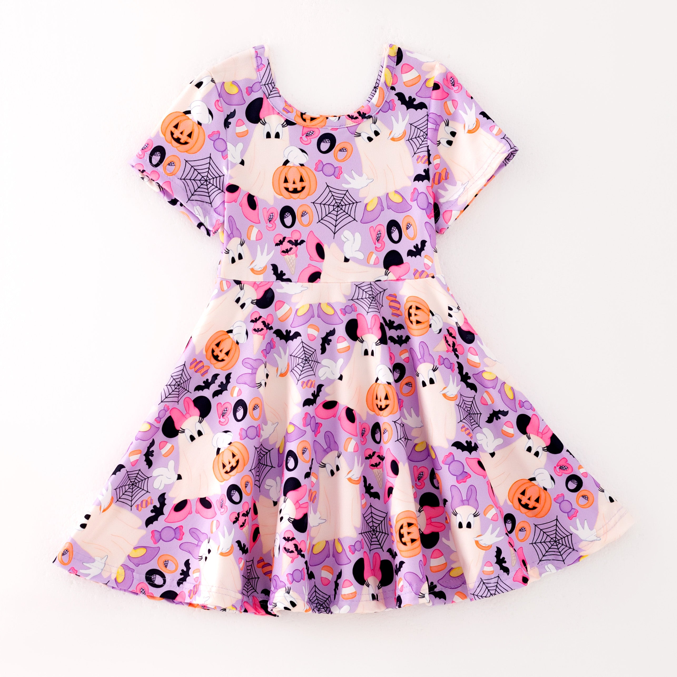(Pre Order)Girls Halloween Cartoon Print Twirl Dress