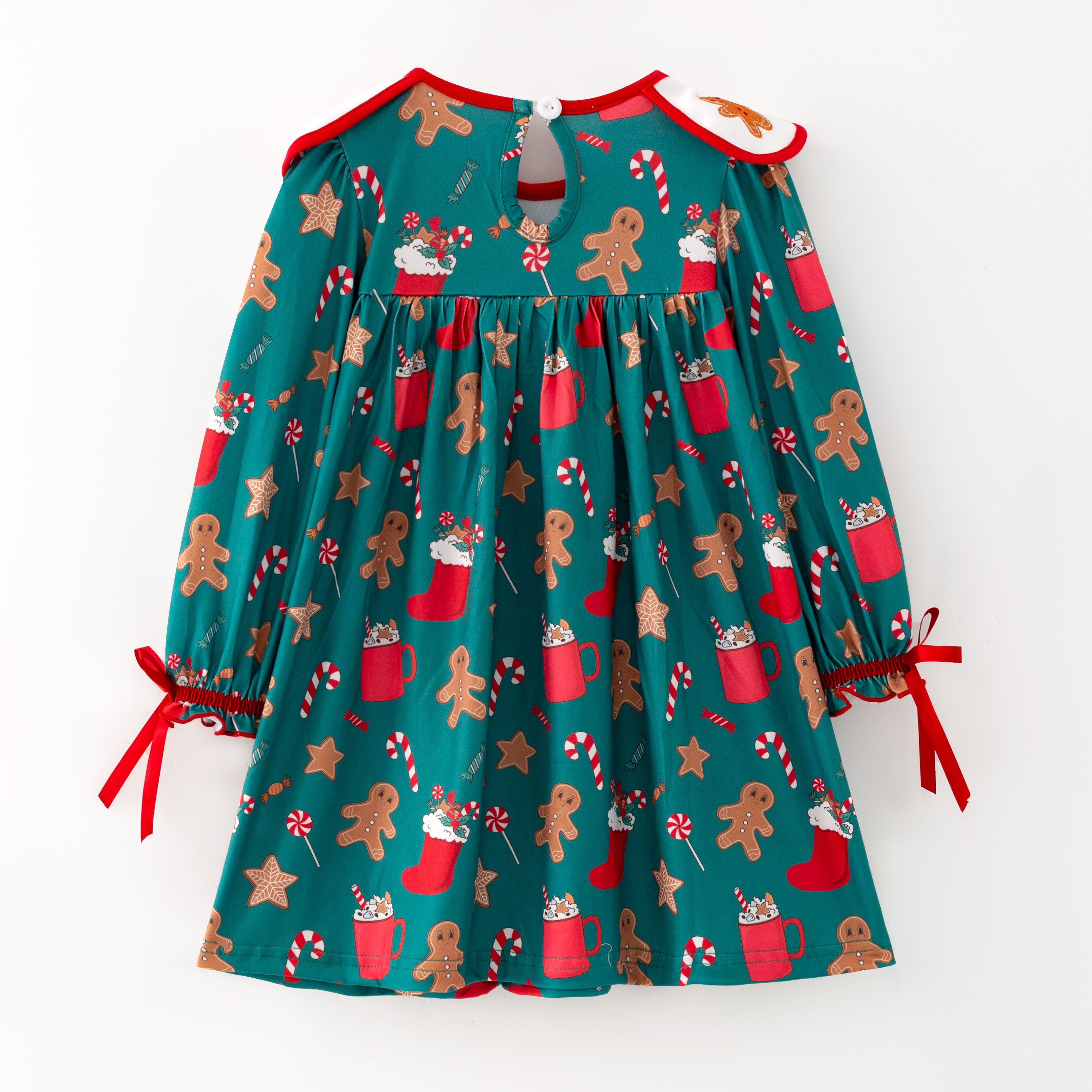 (In Stock)Girls Christmas Gingerbread Embroidery Petal Collar Dress