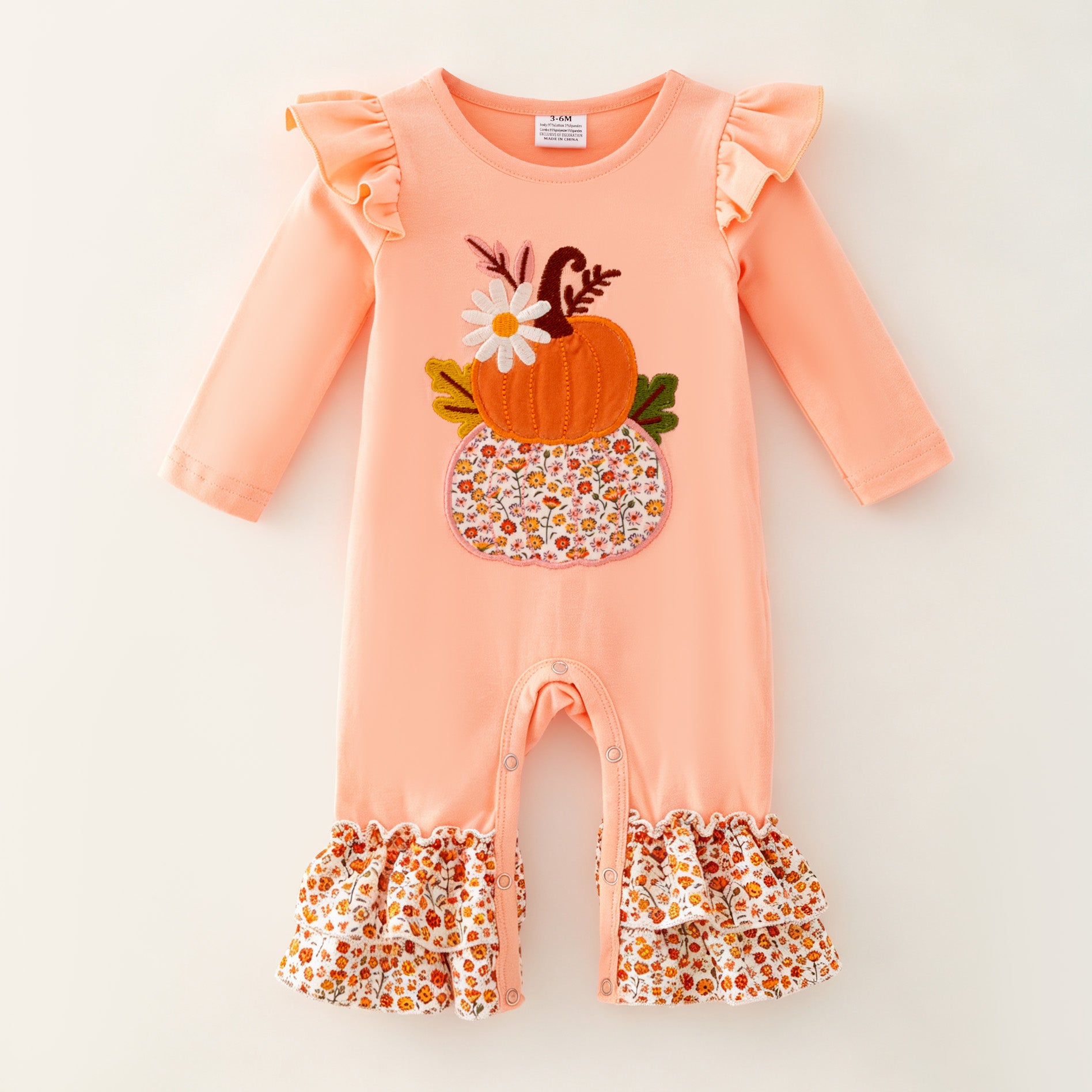 (In Stock)Toddler Girls Fall Pumpkin Applique Romper