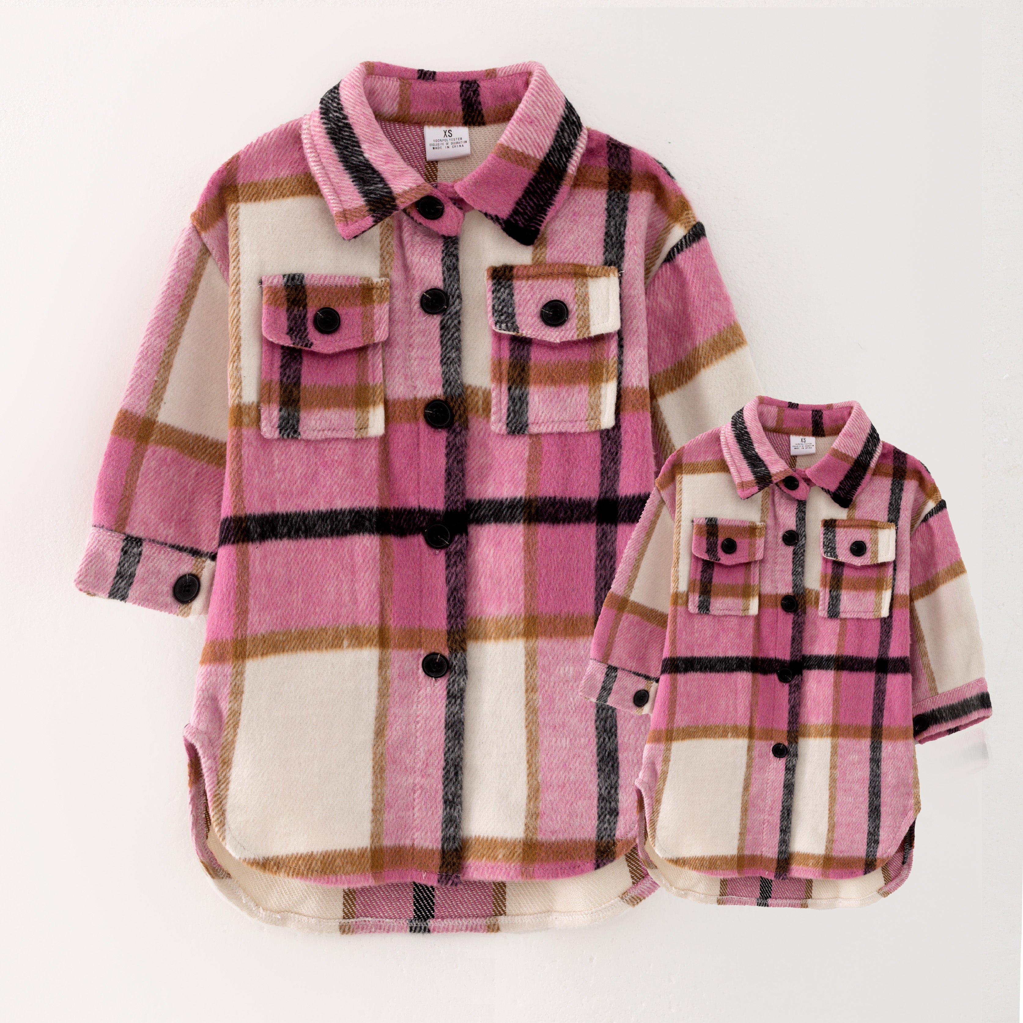 (In Stock L32-5-2)Mommy and Me Fall and Winter Pink Plaid Coat