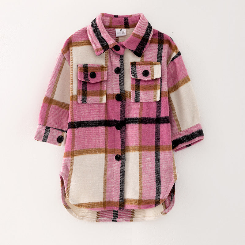 (In Stock L32-5-2)Mommy and Me Fall and Winter Pink Plaid Coat