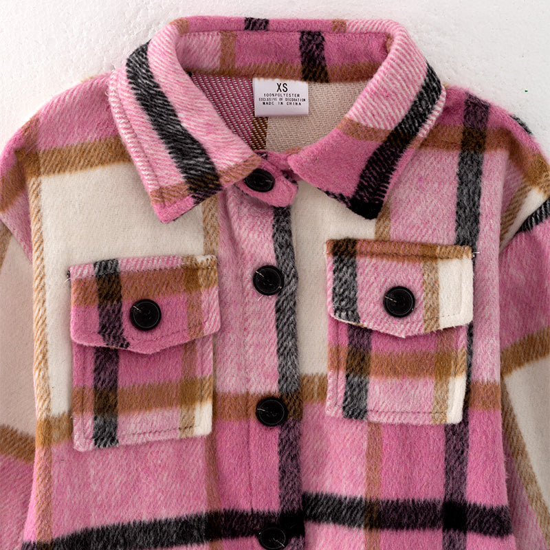 (In Stock L32-5-2)Mommy and Me Fall and Winter Pink Plaid Coat