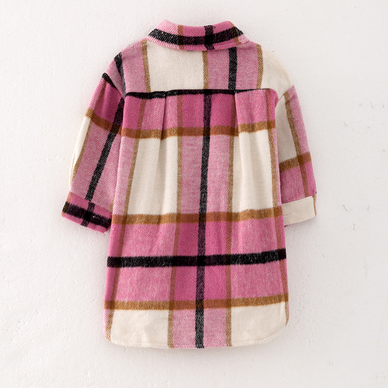 (In Stock L32-5-2)Mommy and Me Fall and Winter Pink Plaid Coat