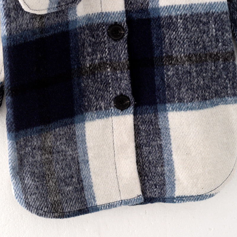 (In Stock L32-1-2)Mommy and Me Fall and Winter Dark Blue Plaid Coat
