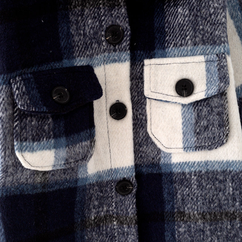 (In Stock L32-1-2)Mommy and Me Fall and Winter Dark Blue Plaid Coat