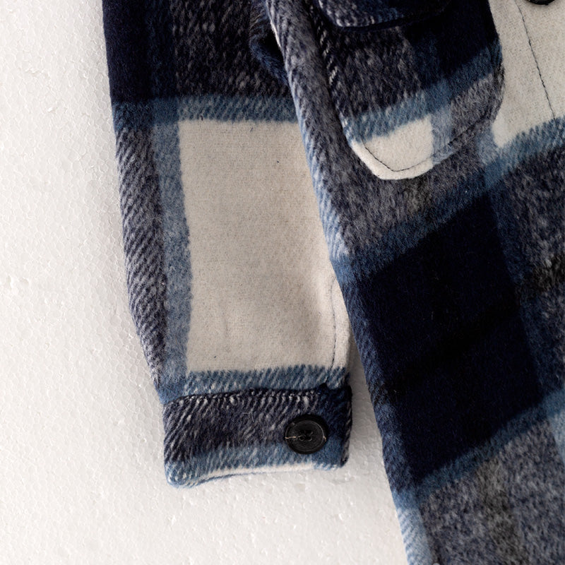 (In Stock L32-1-2)Mommy and Me Fall and Winter Dark Blue Plaid Coat