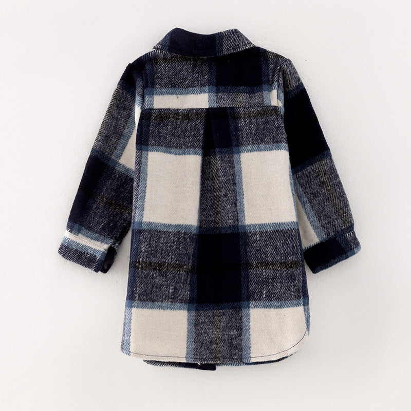 (In Stock L32-1-2)Mommy and Me Fall and Winter Dark Blue Plaid Coat