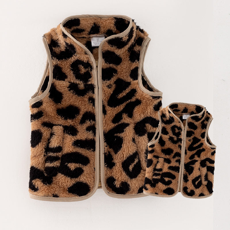 (In Stock L1-5-3)Mommy and Me Fall Leopard Print Vest