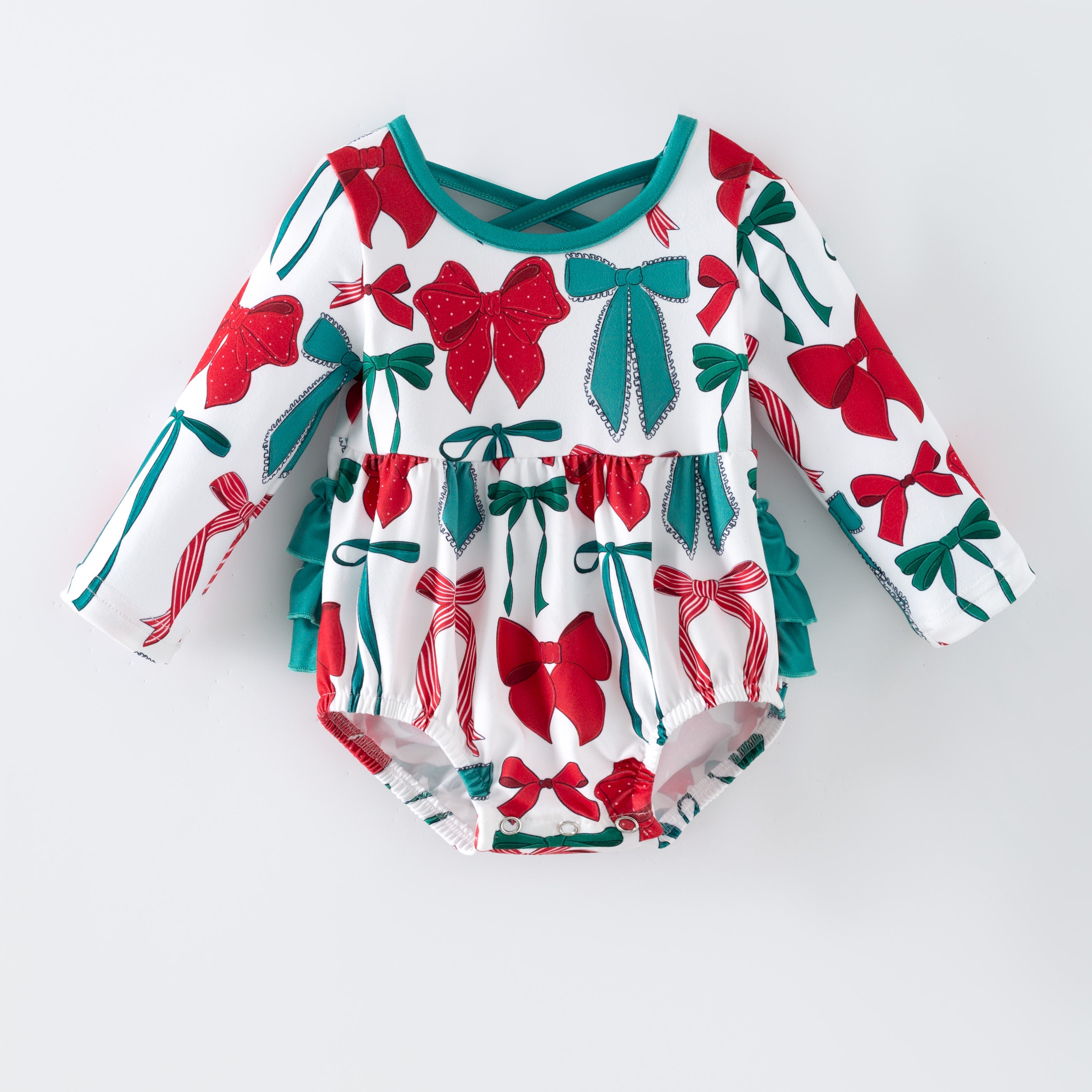 (Pre Order,Prepack Zone)Girls Christmas Bow Print Dress&Romper