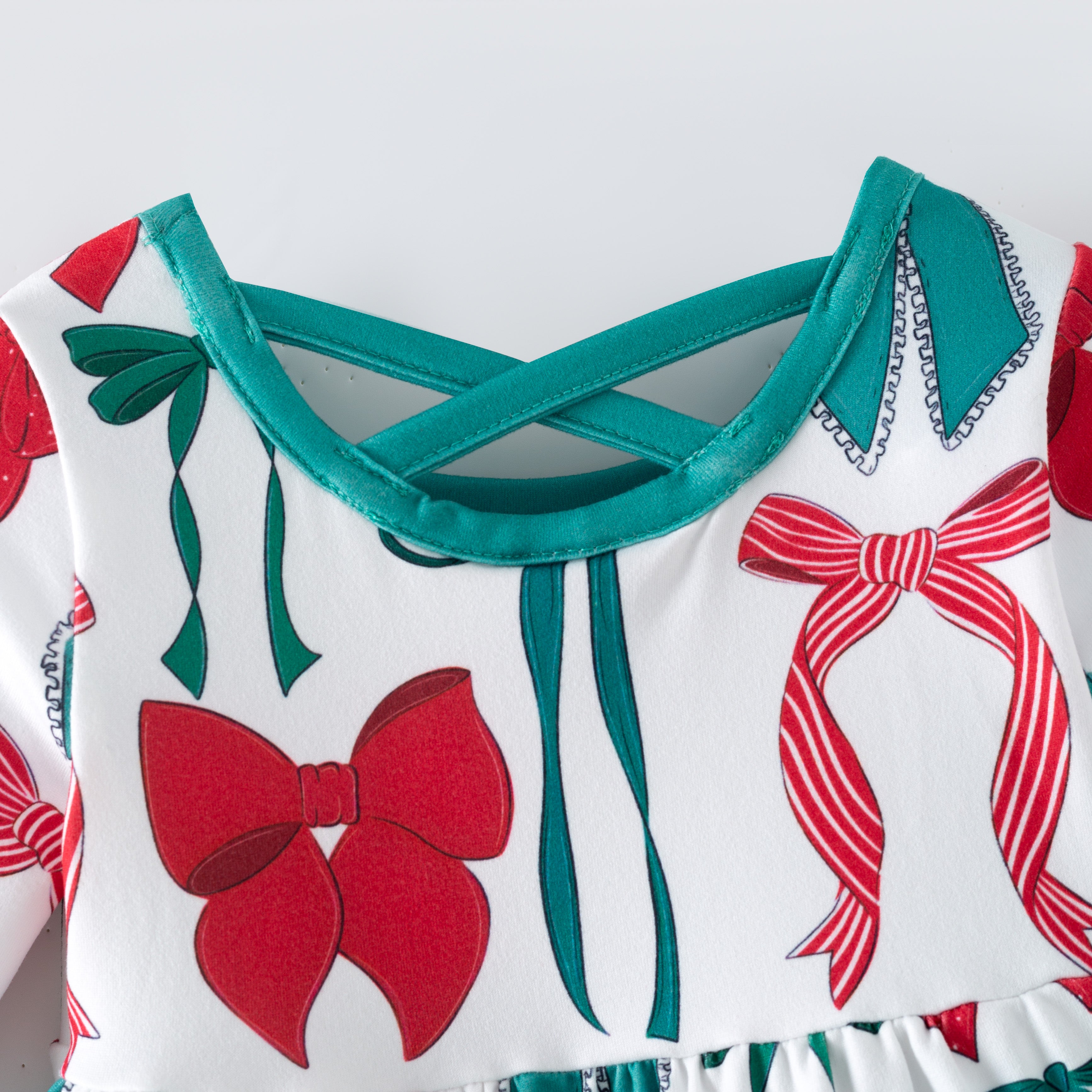 (Pre Order,Prepack Zone)Girls Christmas Bow Print Dress&Romper