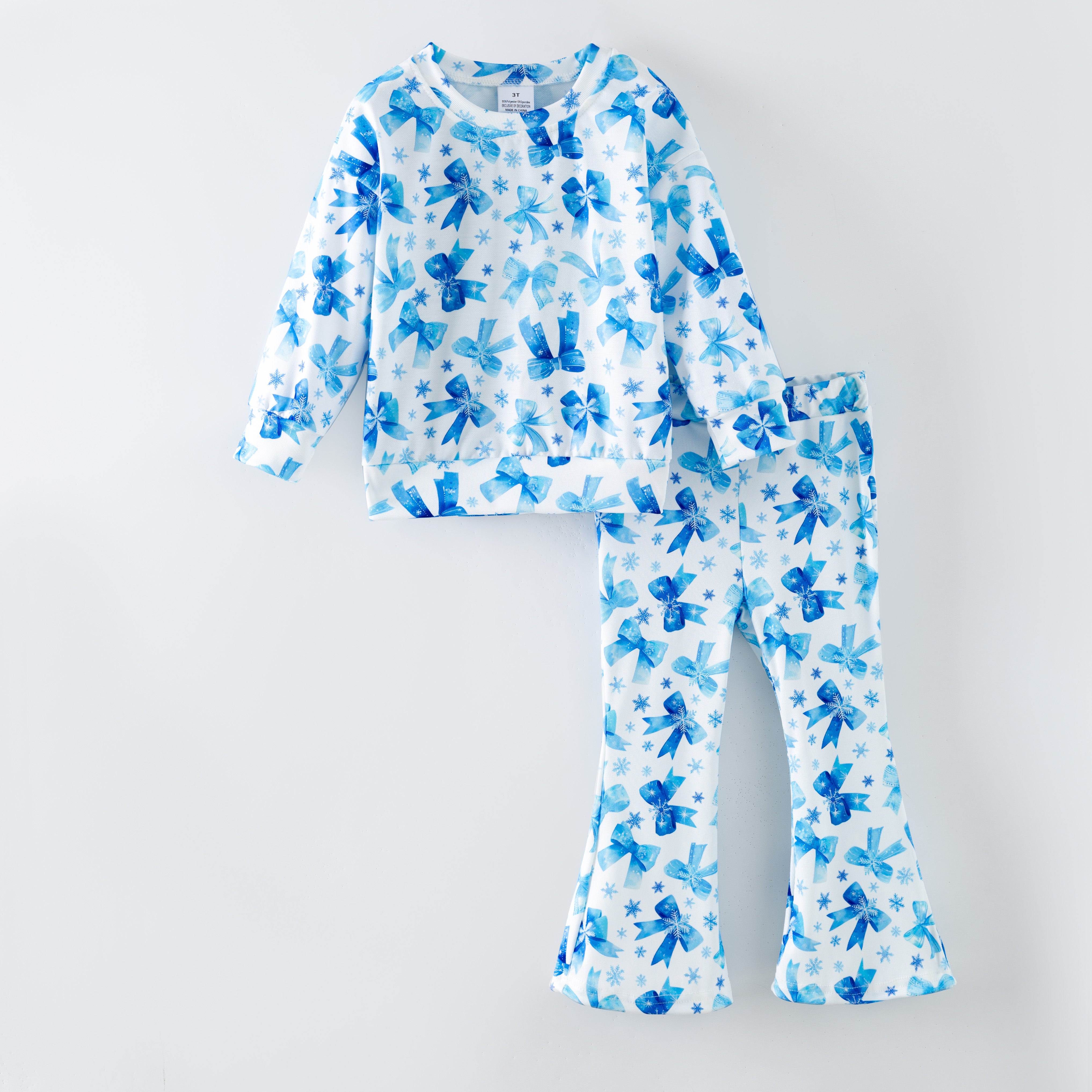 (Pre Order,Prepack Zone)Girls Bow Print Twill Sweatshirt Suit(Mix Size)