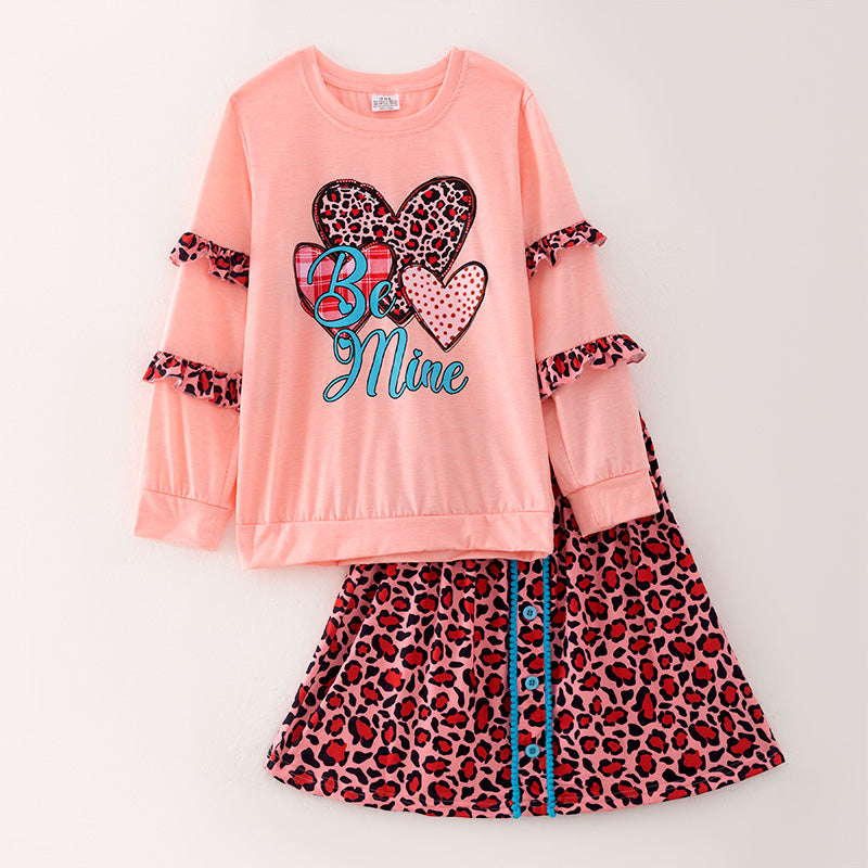 (In Stock L33-3-3)Girls Valentine's Day Print Skirt Set