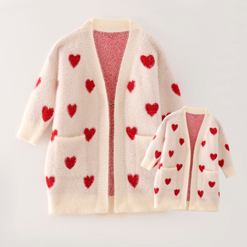 (In Stock L19-2-3 L18-3-3)Mommy and Me Valentine's Day Love Sweater Cardigan