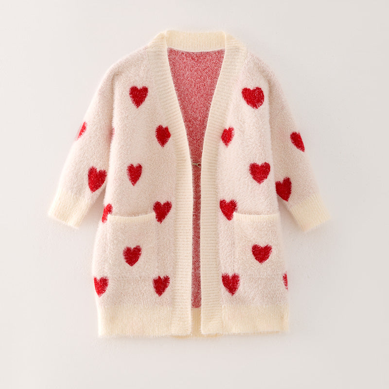 (In Stock L19-2-3 L18-3-3)Mommy and Me Valentine's Day Love Sweater Cardigan
