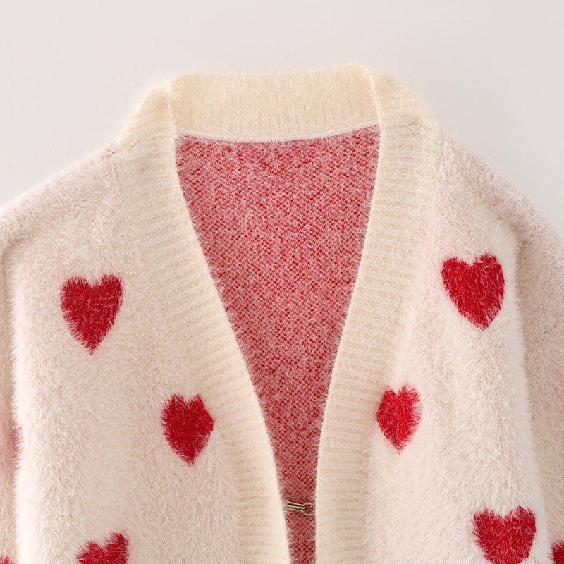 (In Stock L19-2-3 L18-3-3)Mommy and Me Valentine's Day Love Sweater Cardigan