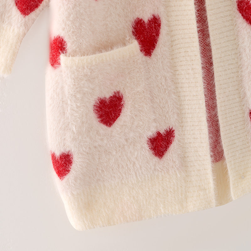 (In Stock L19-2-3 L18-3-3)Mommy and Me Valentine's Day Love Sweater Cardigan