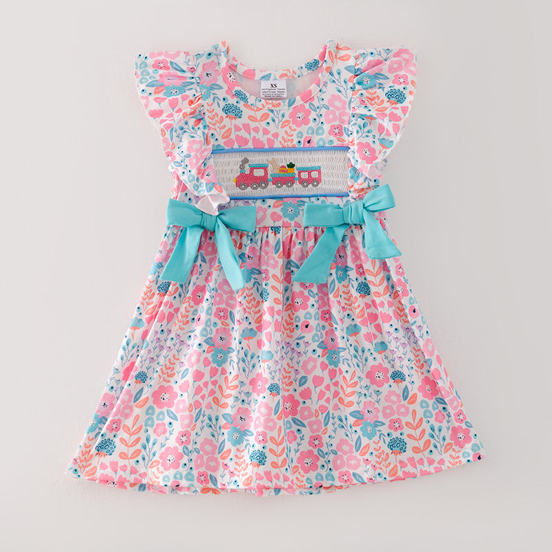 (In Stock E5-4-1)Girls Easter Embroidery Smocked Dress