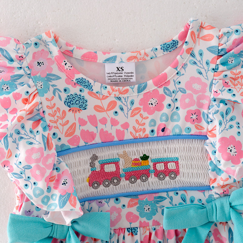 (In Stock E5-4-1)Girls Easter Embroidery Smocked Dress