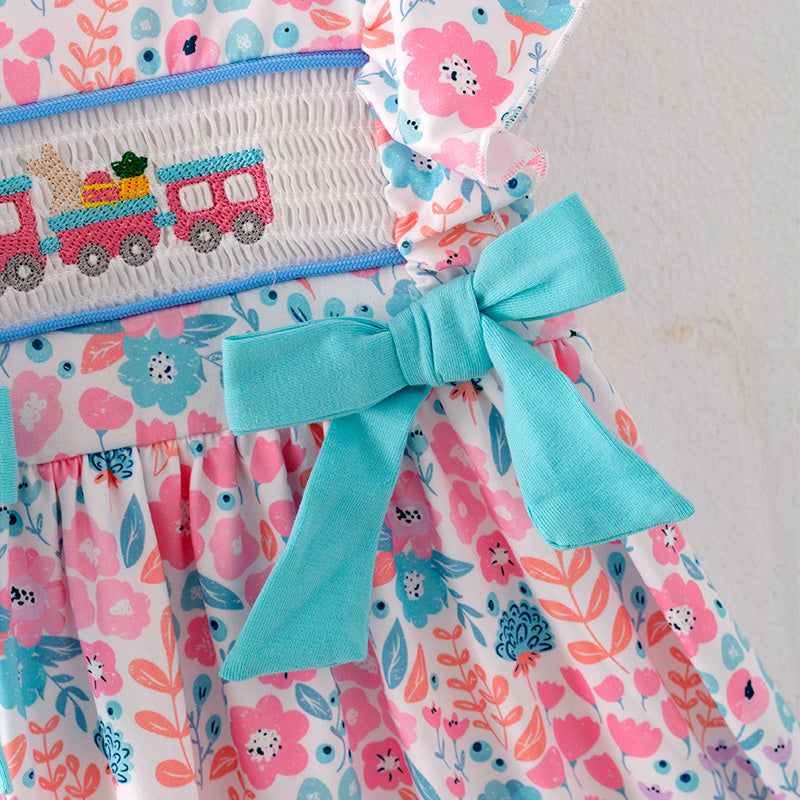 (In Stock E5-4-1)Girls Easter Embroidery Smocked Dress
