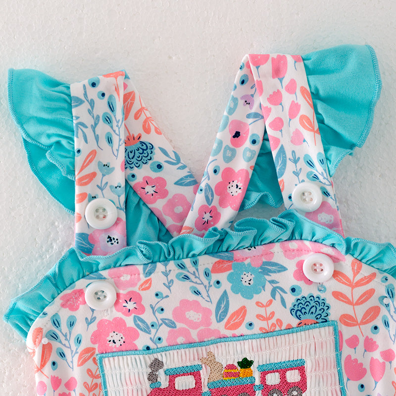 (In Stock E5-4-2)Baby Girls Easter Embroidery Smocked Romper