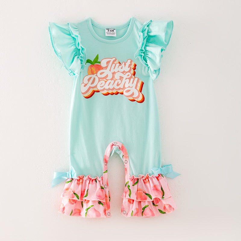 (In Stock)Baby Girls Mint Peachy Print Ruffled Romper