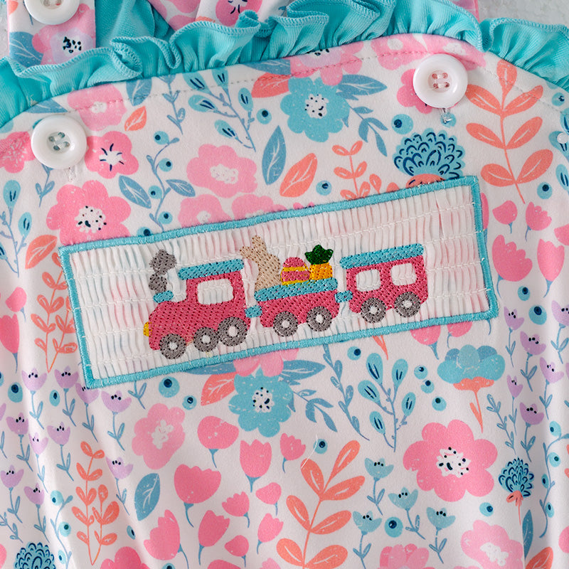 (In Stock E5-4-2)Baby Girls Easter Embroidery Smocked Romper