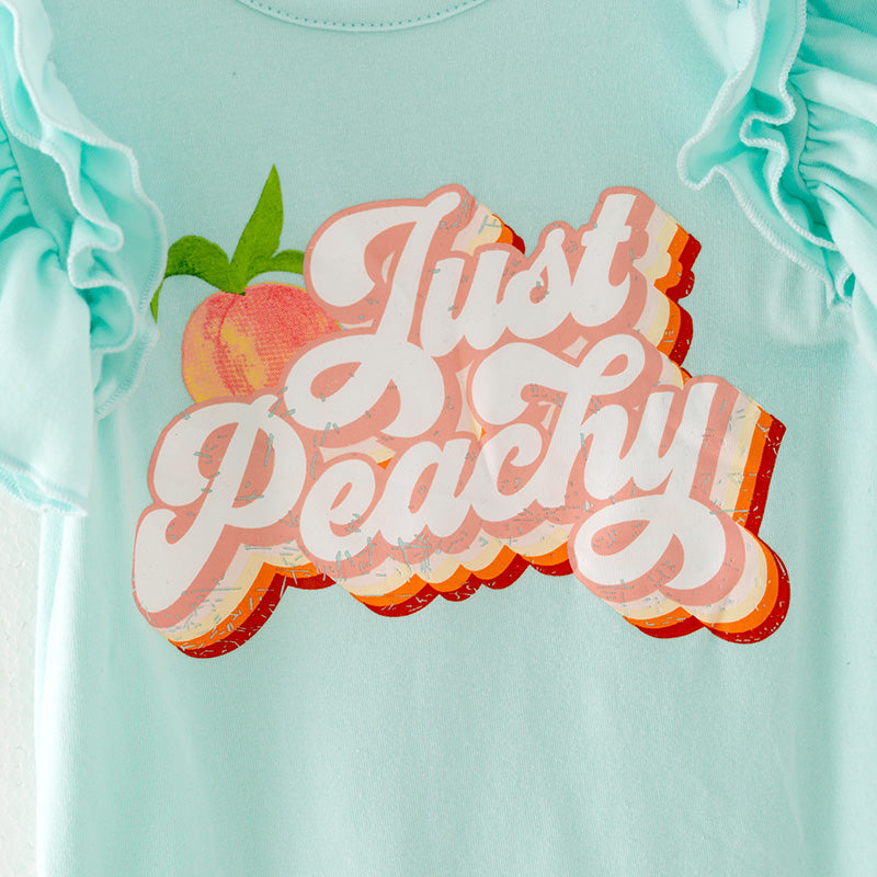 (In Stock)Baby Girls Mint Peachy Print Ruffled Romper