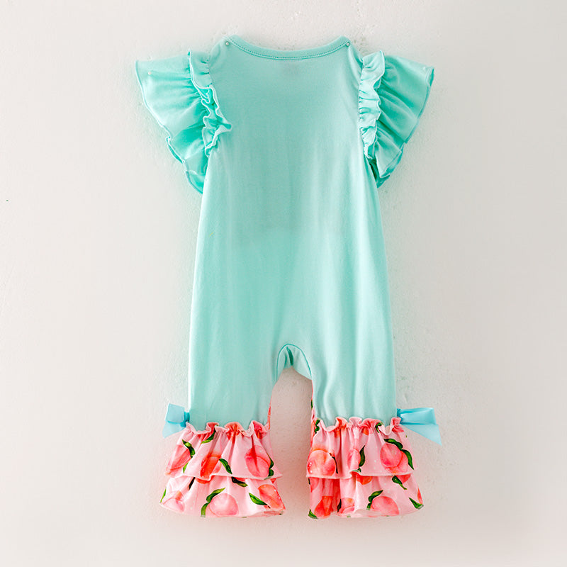 (In Stock)Baby Girls Mint Peachy Print Ruffled Romper
